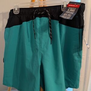 Speedo Men’s Teal and Black Swim Board Shorts – Drawstring Waist